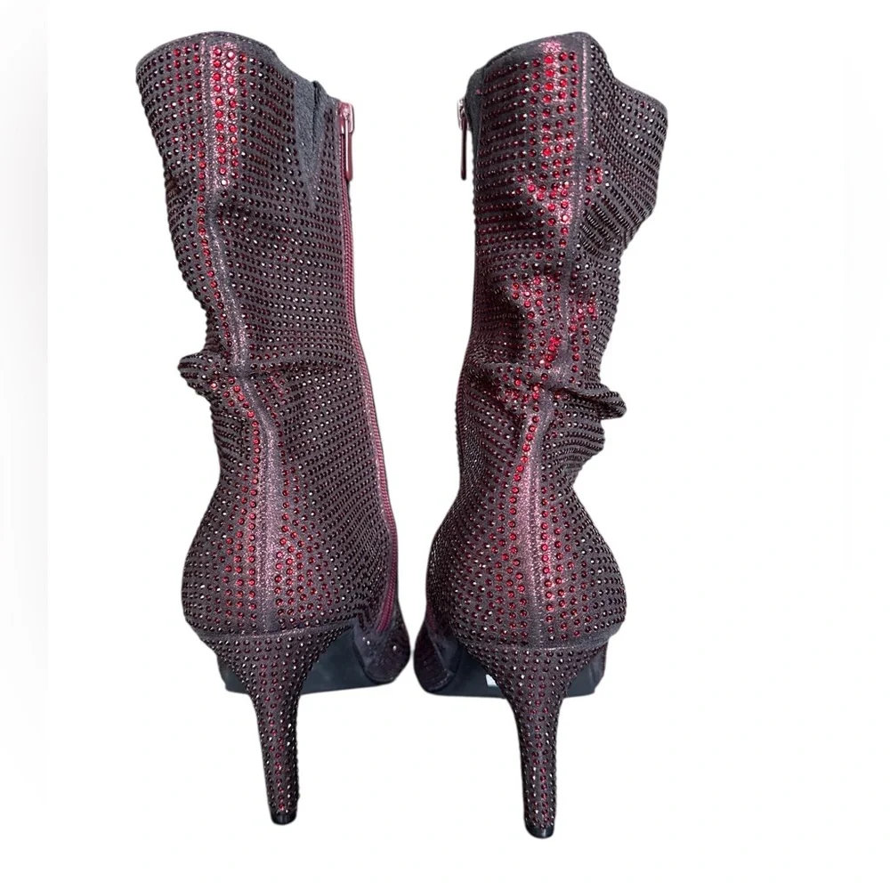 NWT Torrid Red Rhinestone Slouch Boots Size 10W Wide Pointed Toe Kitten Heel - Picture 5 of 11